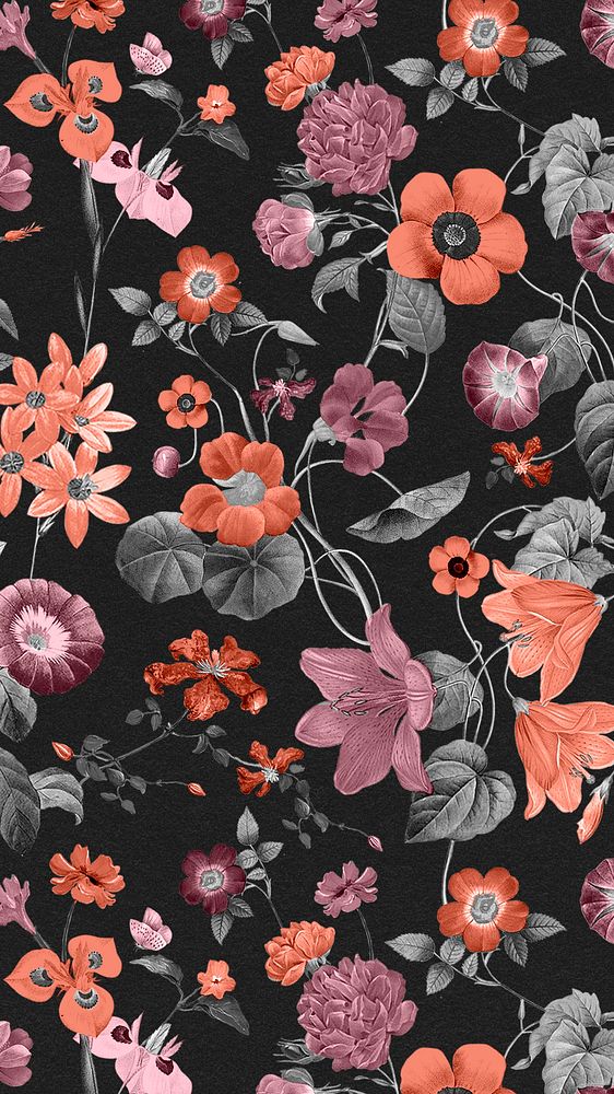Retro flower pattern phone wallpaper, vintage botanical background, remix from the artworks of Pierre Joseph Redout&eacute;