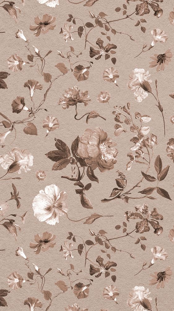 Retro flower pattern iPhone wallpaper, vintage botanical background, remix from the artworks of Pierre Joseph Redout&eacute;