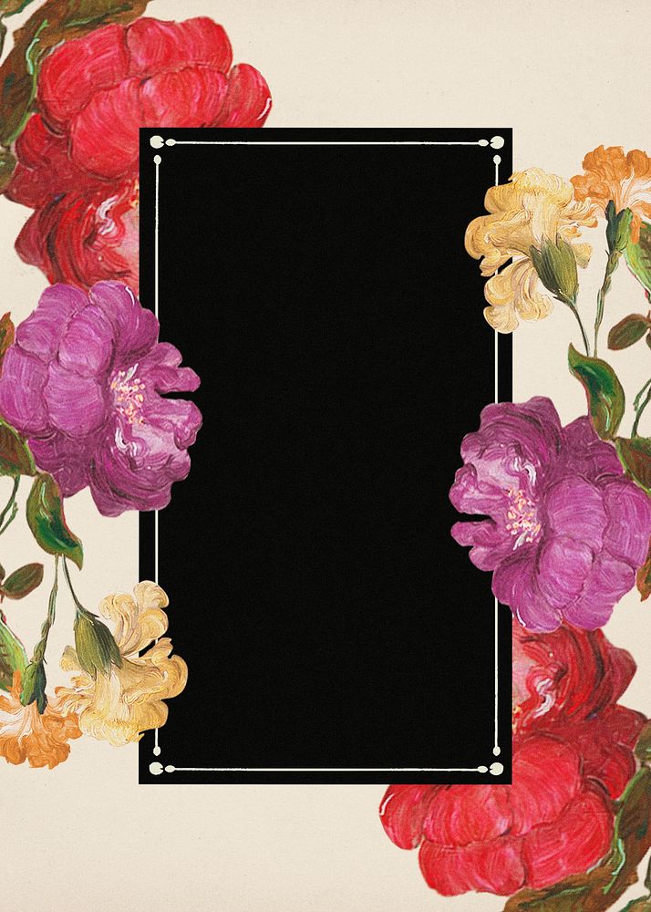Vintage flower poster frame, botanical design psd, remixed from original artworks by Pierre Joseph Redout&eacute;