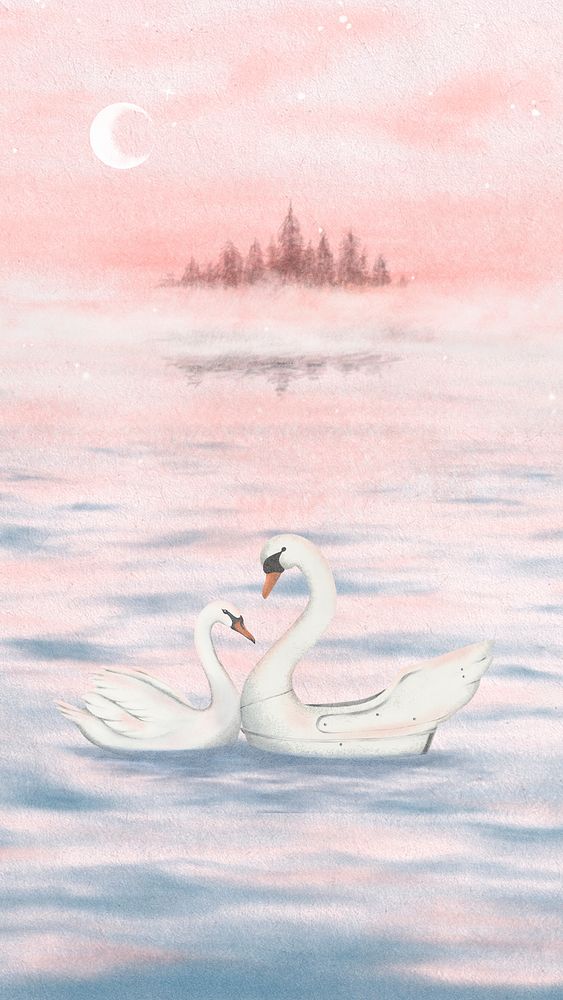Couple swan mobile wallpaper, pastel design 4K background 