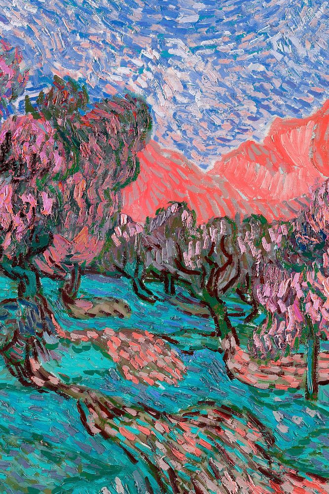 Van Gogh's Olive Trees background, famous artwork remixed by rawpixel