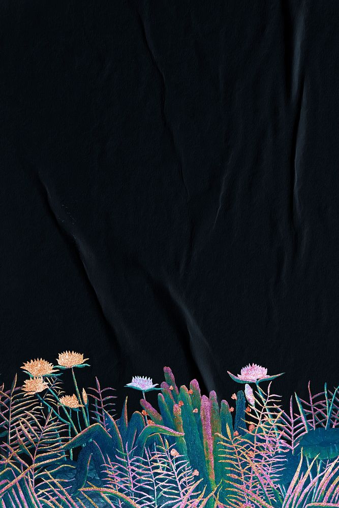 Flower border background, Henri Rousseau's artwork remixed by rawpixel