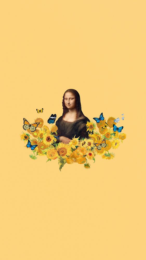 Mona Lisa sunflower iPhone wallpaper, famous painting remixed by rawpixel