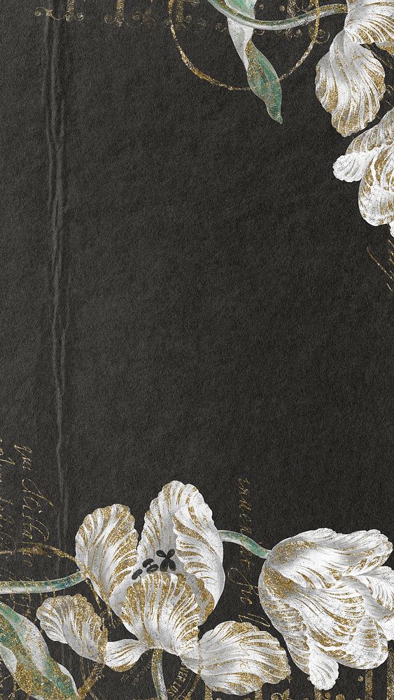Ephemera white flower iPhone wallpaper, vintage black background