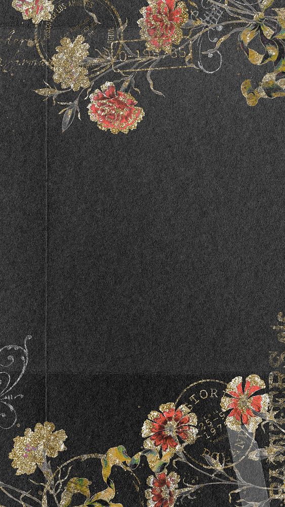 Ephemera red flower iPhone wallpaper, vintage black background