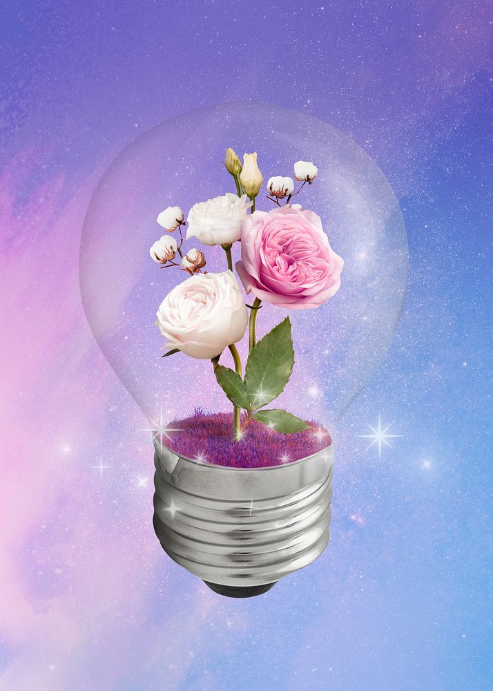 Aesthetic blooming flowers in light bulb
