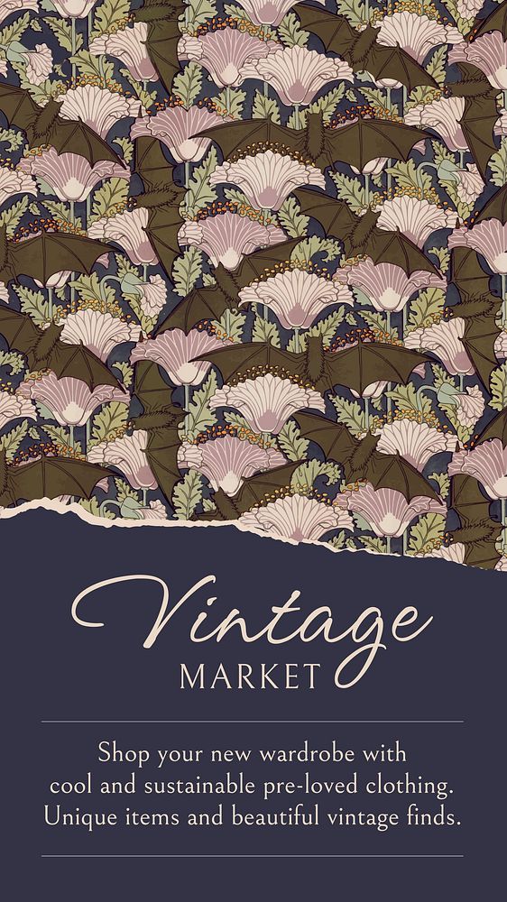 Vintage market Instagram story template, aesthetic floral pattern vector, famous Maurice Pillard Verneuil artwork remixed by…