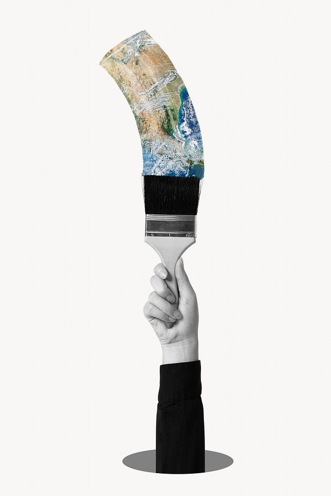 Hand holding paintbrush background, remixed media design