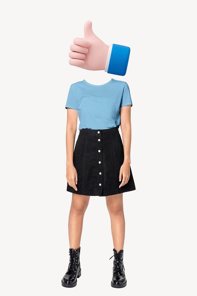 Thumbs up head woman, marketing remixed media image psd