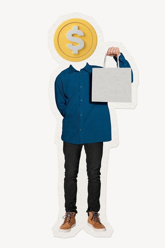 Money coin head man, shopping remixed media image