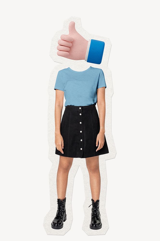 Thumbs up head woman, marketing remixed media image