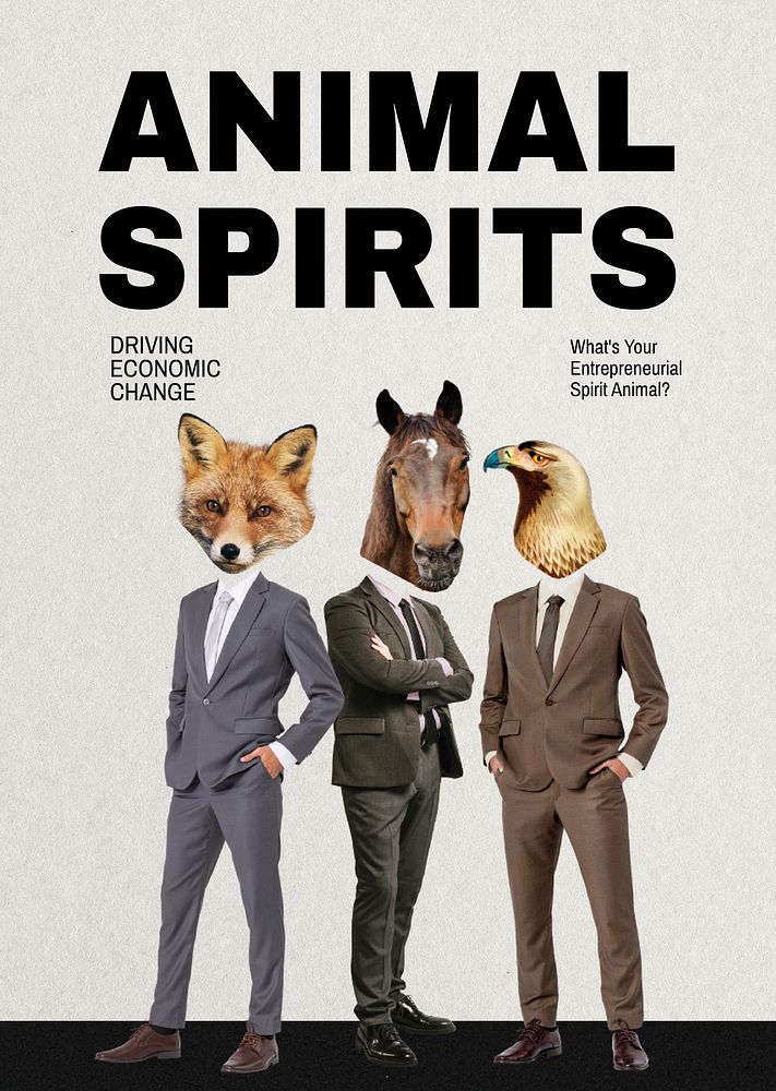 Animal spirits poster template, business remixed media psd
