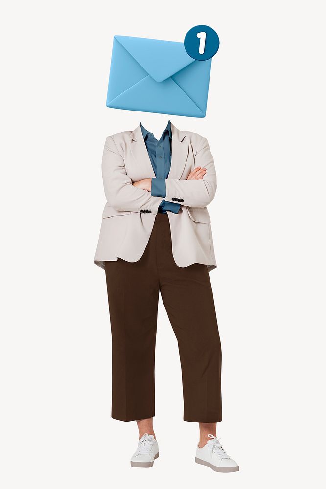 Envelope head businesswoman, marketer, business remixed media psd