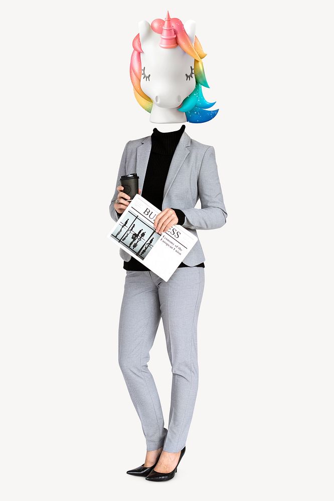 Unicorn head businesswoman, startup business remixed media psd