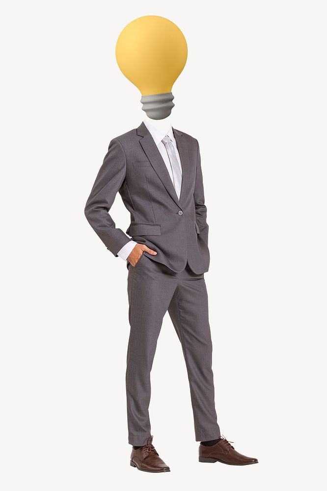 Businessman light bulb head, business, creative remixed media