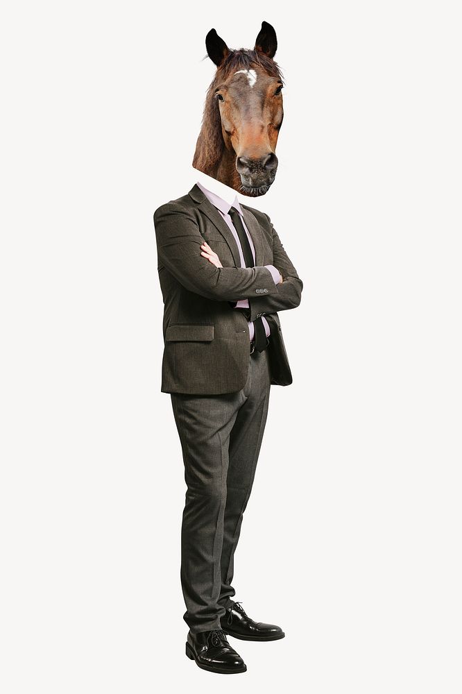 Businessman horse head, animal, surreal remixed media psd