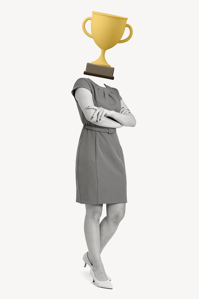 Trophy head businesswoman,  business success remixed media psd