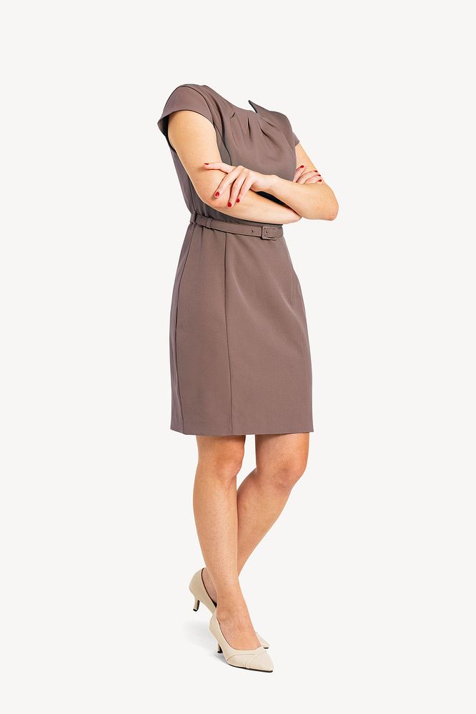 Headless businesswoman, arms crossed gesture, full body image