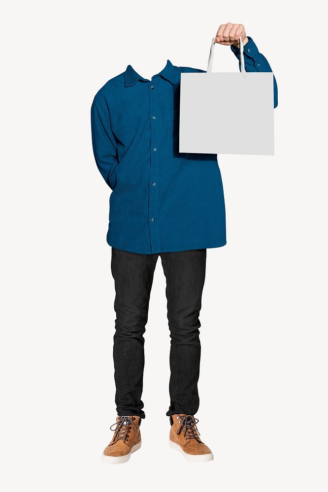 Headless man holding shopping bag psd