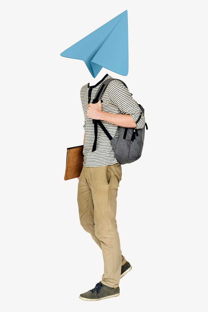 Paper plane head man, student, education remixed media psd