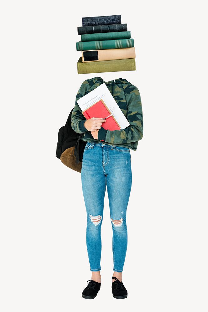 Book head woman, student, education remixed media psd