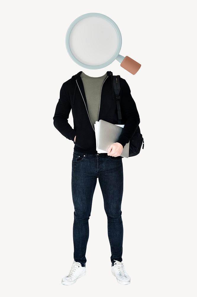 Magnifying glass head man, student, education remixed media psd