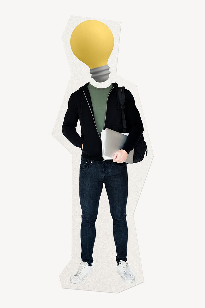 Student light bulb head, creativity, ideas remixed media
