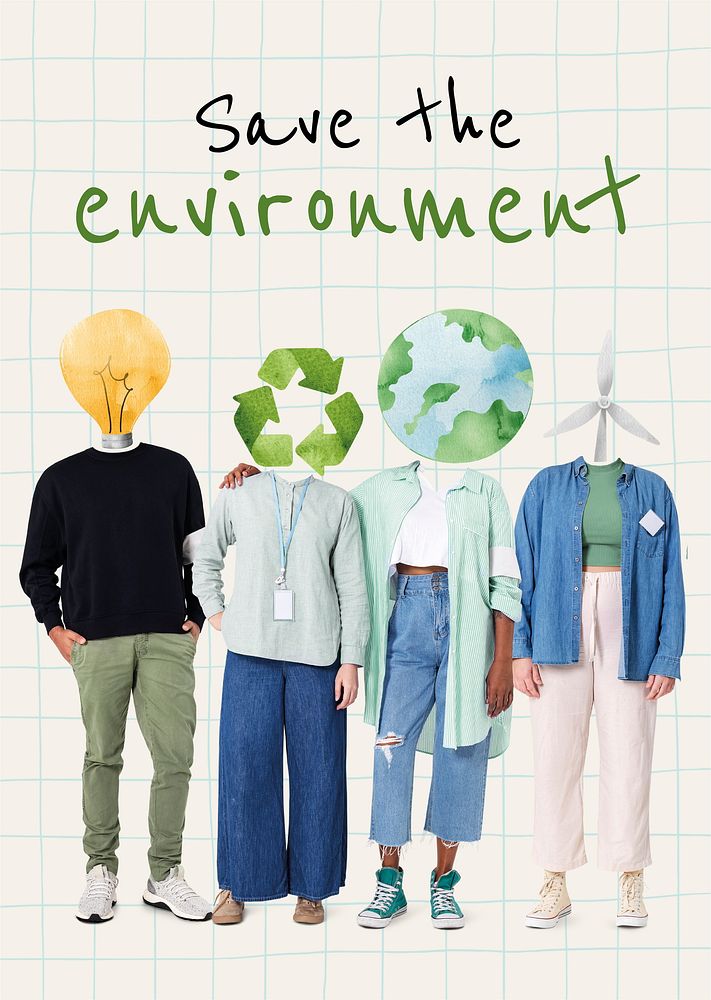 Environment poster template, save the world remixed media vector