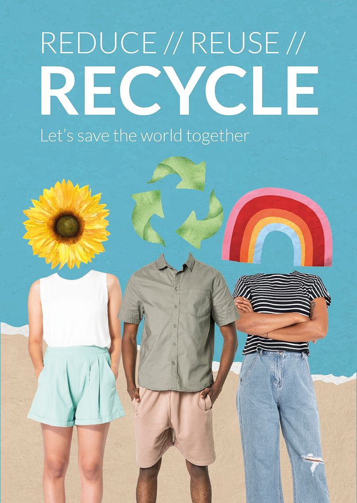 Recycle poster template, environment remixed media vector