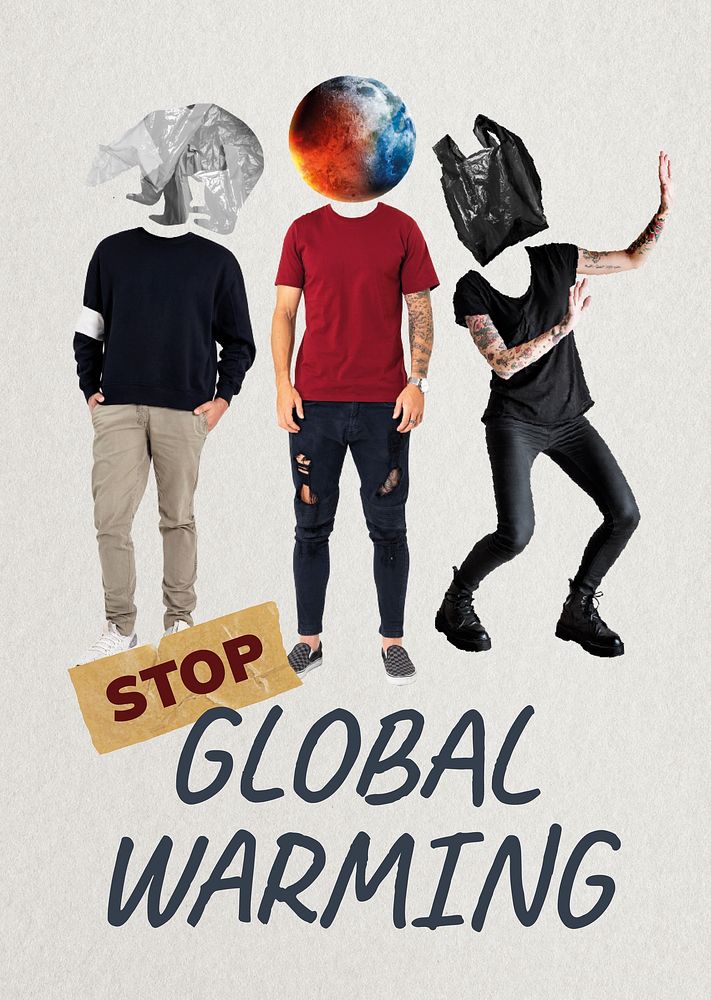 Stop global warming poster template, environment remixed media psd