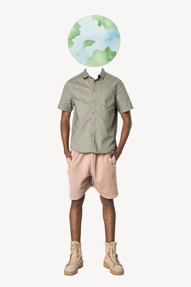 Globe head man, environment remixed media psd