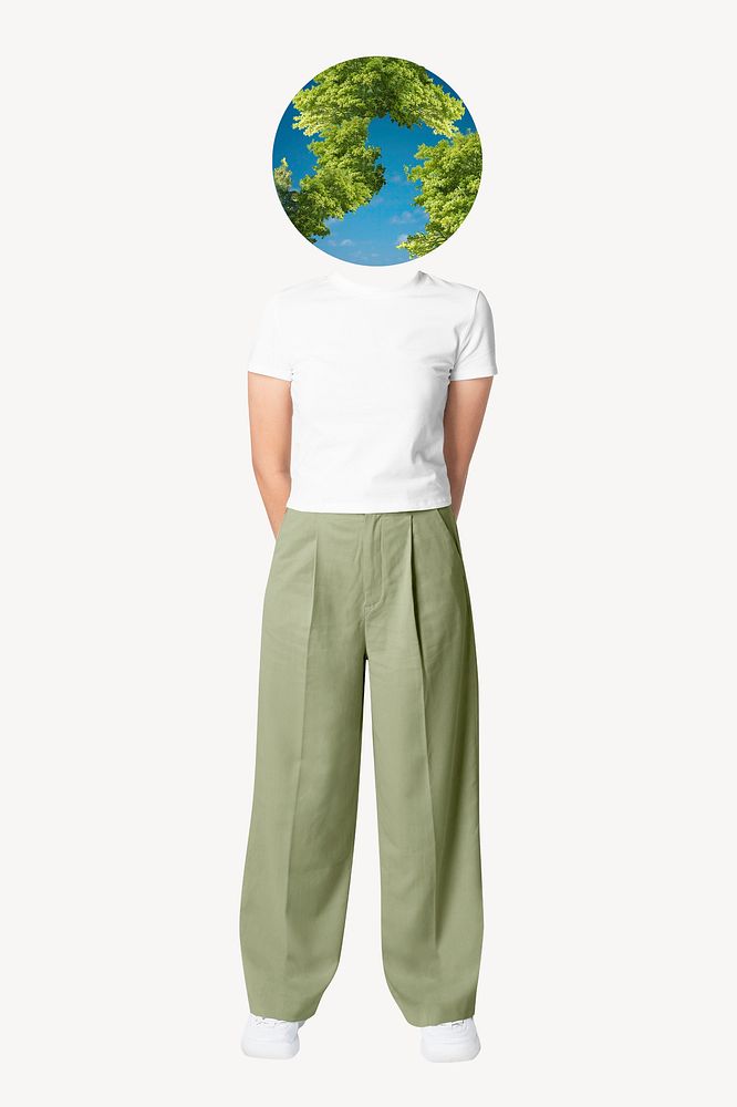 Natural globe head woman, environment remixed media psd