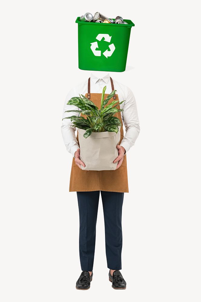 Recycle bin head man, environment remixed media psd