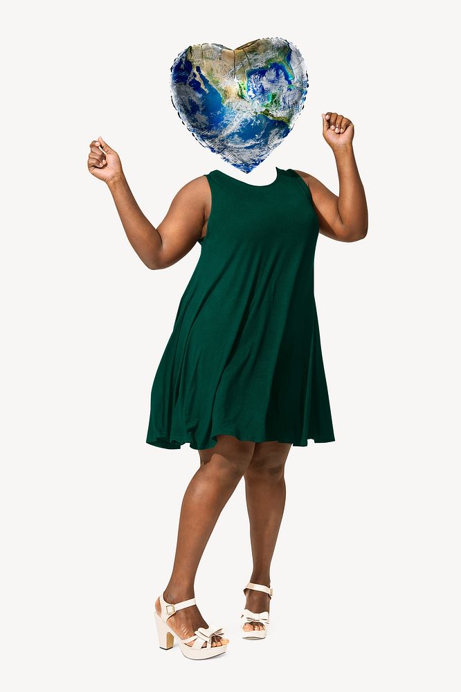 Heart globe head woman, environment remixed media psd
