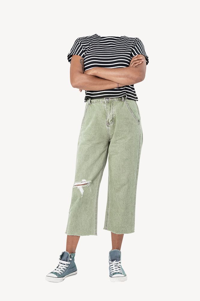 Headless woman wearing striped t-shirt, casual fashion