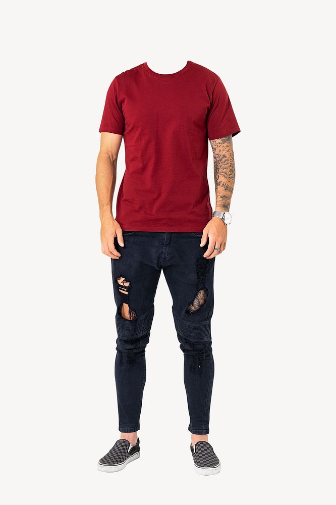 Headless man wearing red t-shirt image psd