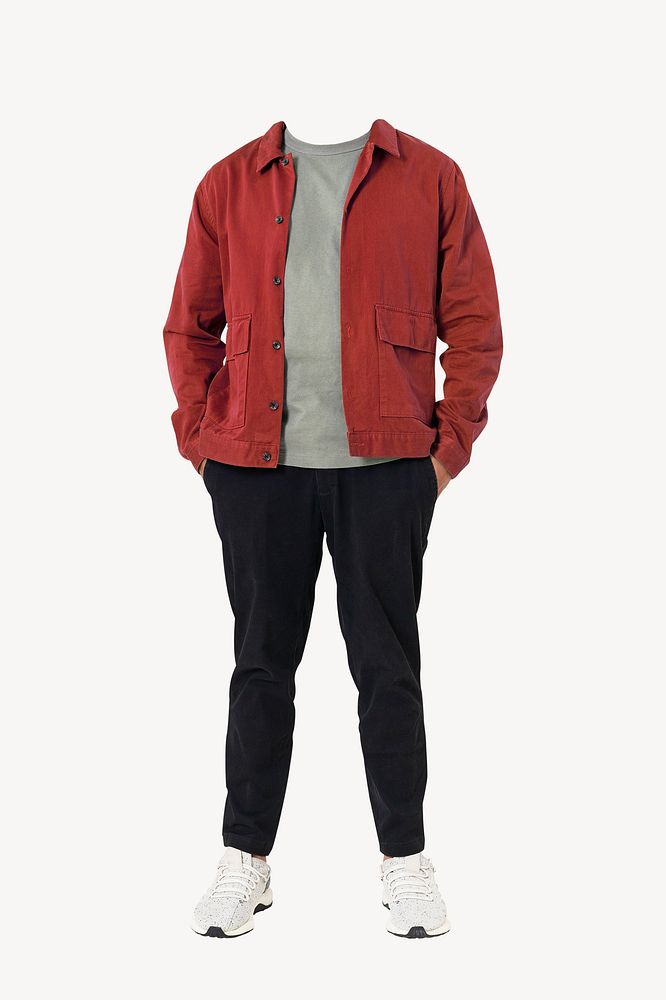 Headless man wearing red jacket, men's casual fashion psd