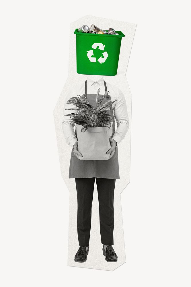 Recycle bin head man, environment remixed media