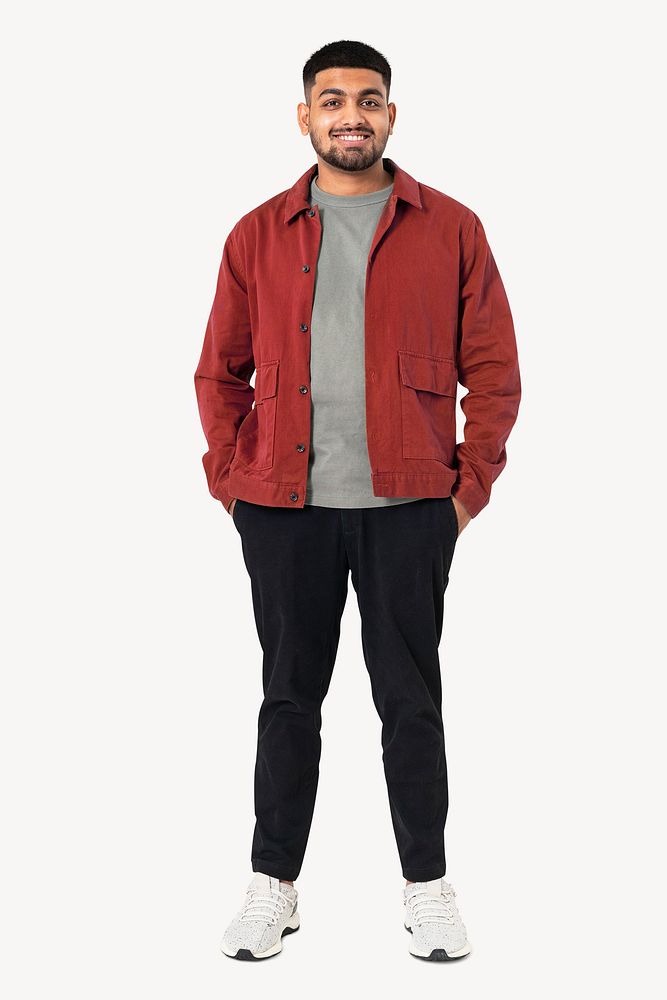 Man wearing jacket, men's casual fashion, full body image psd