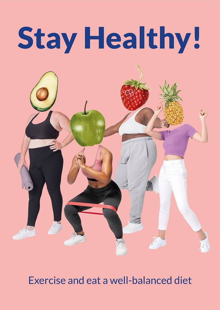 Stay healthy poster template, wellness remixed media psd