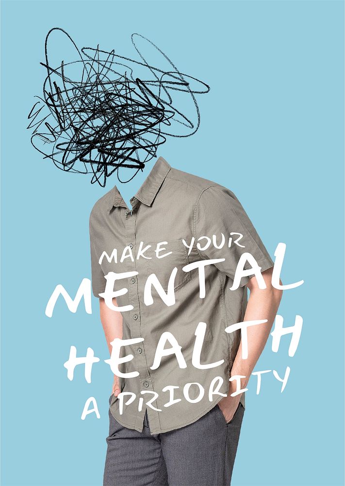 Mental health poster template, creative remixed media vector
