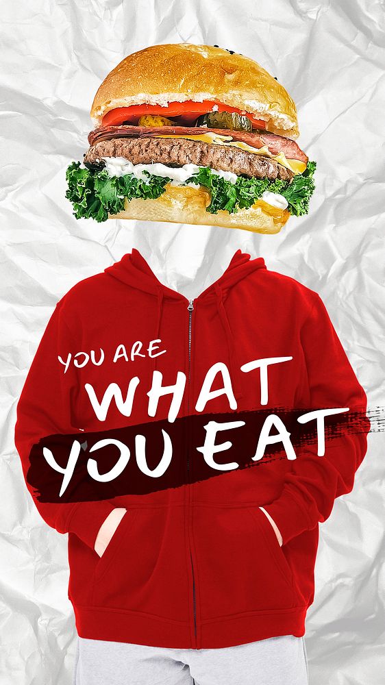 Foodie Instagram story template, you are what you eat quote vector