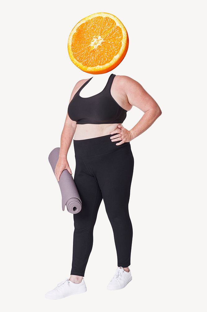 Orange fruit head woman, health, wellness remixed media psd