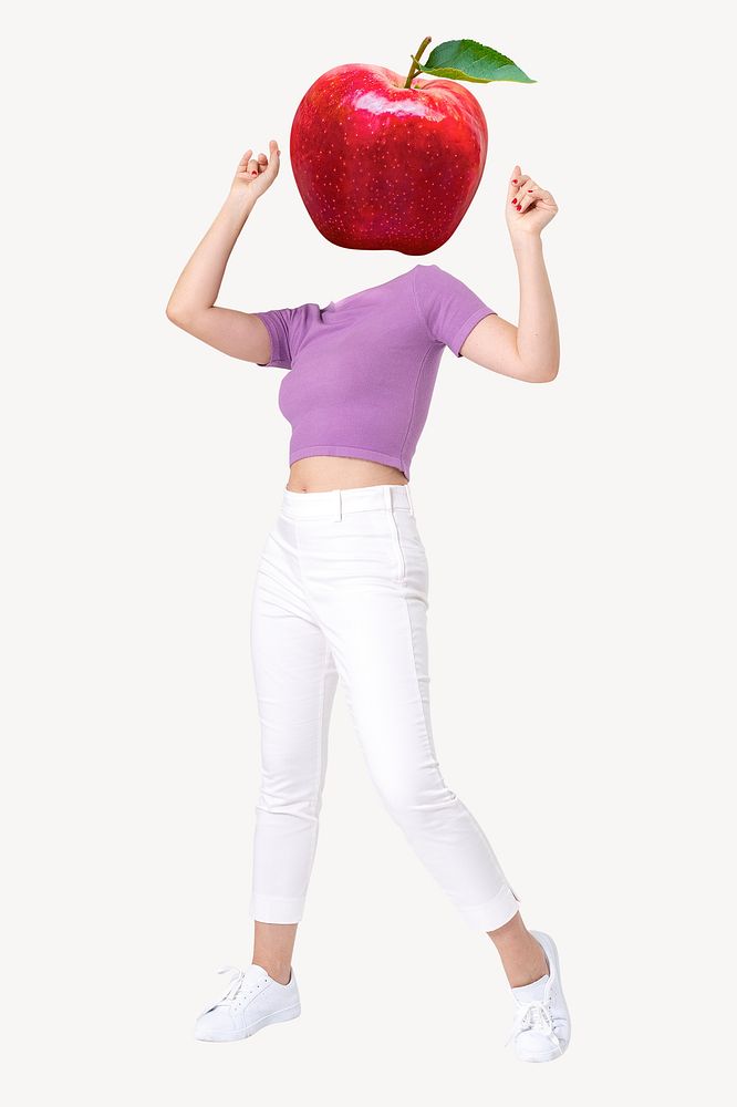 Apple fruit head woman, health, wellness remixed media