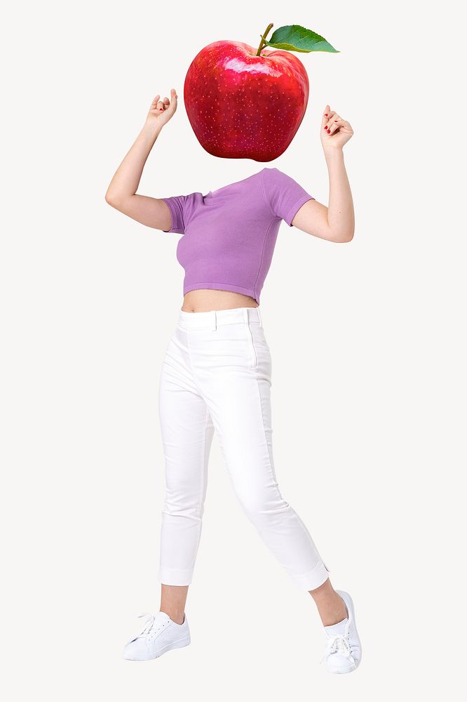 Apple fruit head woman, health, wellness remixed media psd