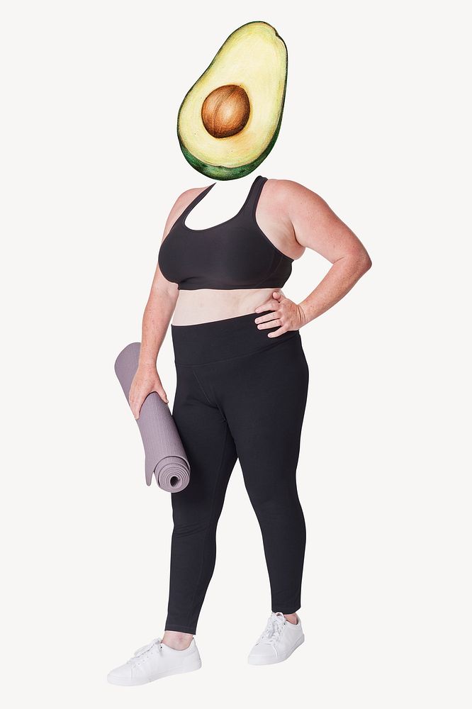 Avocado fruit head woman, health, wellness remixed media psd