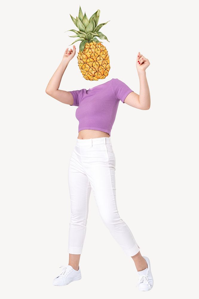 Pineapple fruit head woman, health, wellness remixed media psd