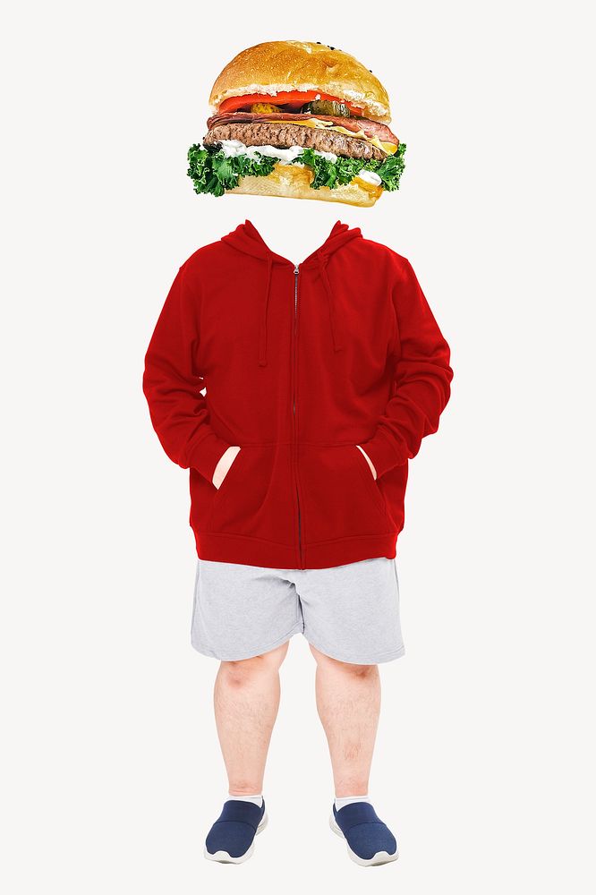 Burger head man, junk food remixed media psd