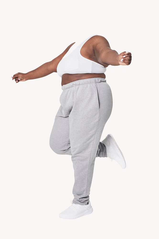 Healthy plus-size woman sticker, headless image psd