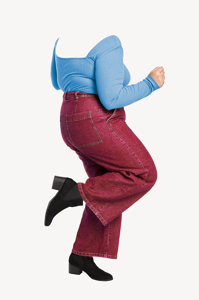 Plus-size street fashion, blue shirt with red pants image
